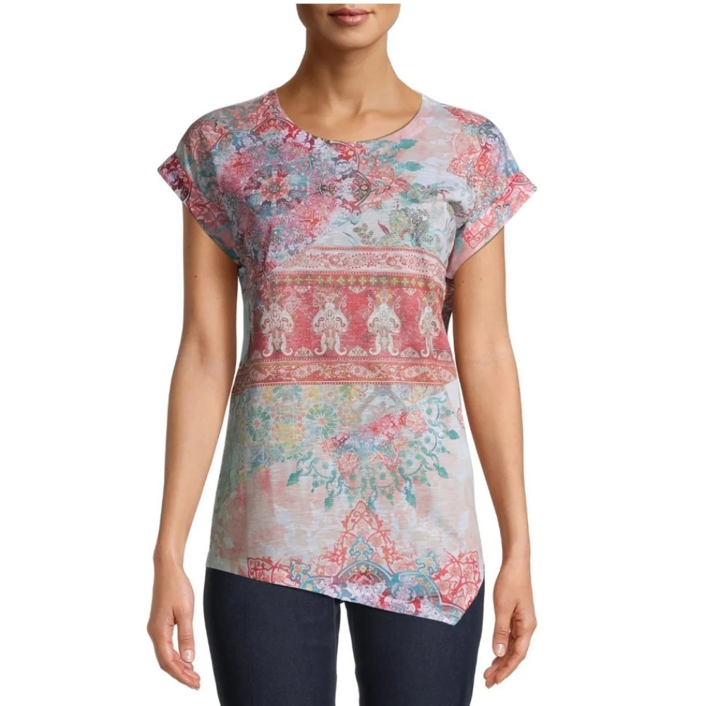 Time & Tru Coral Sublimination with a Hint of Sparkle T-shirt Size XXXL 22 NEW
